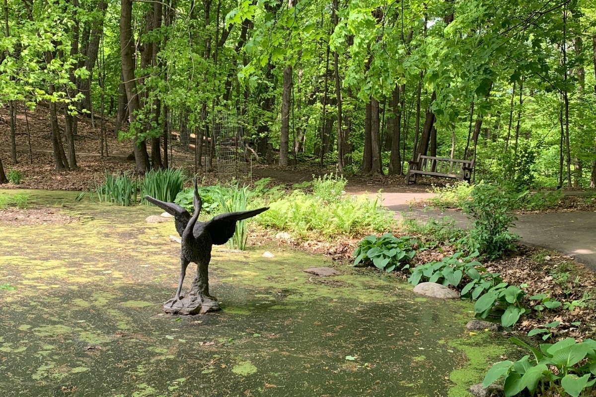 Blue Heron sculpture in the pond