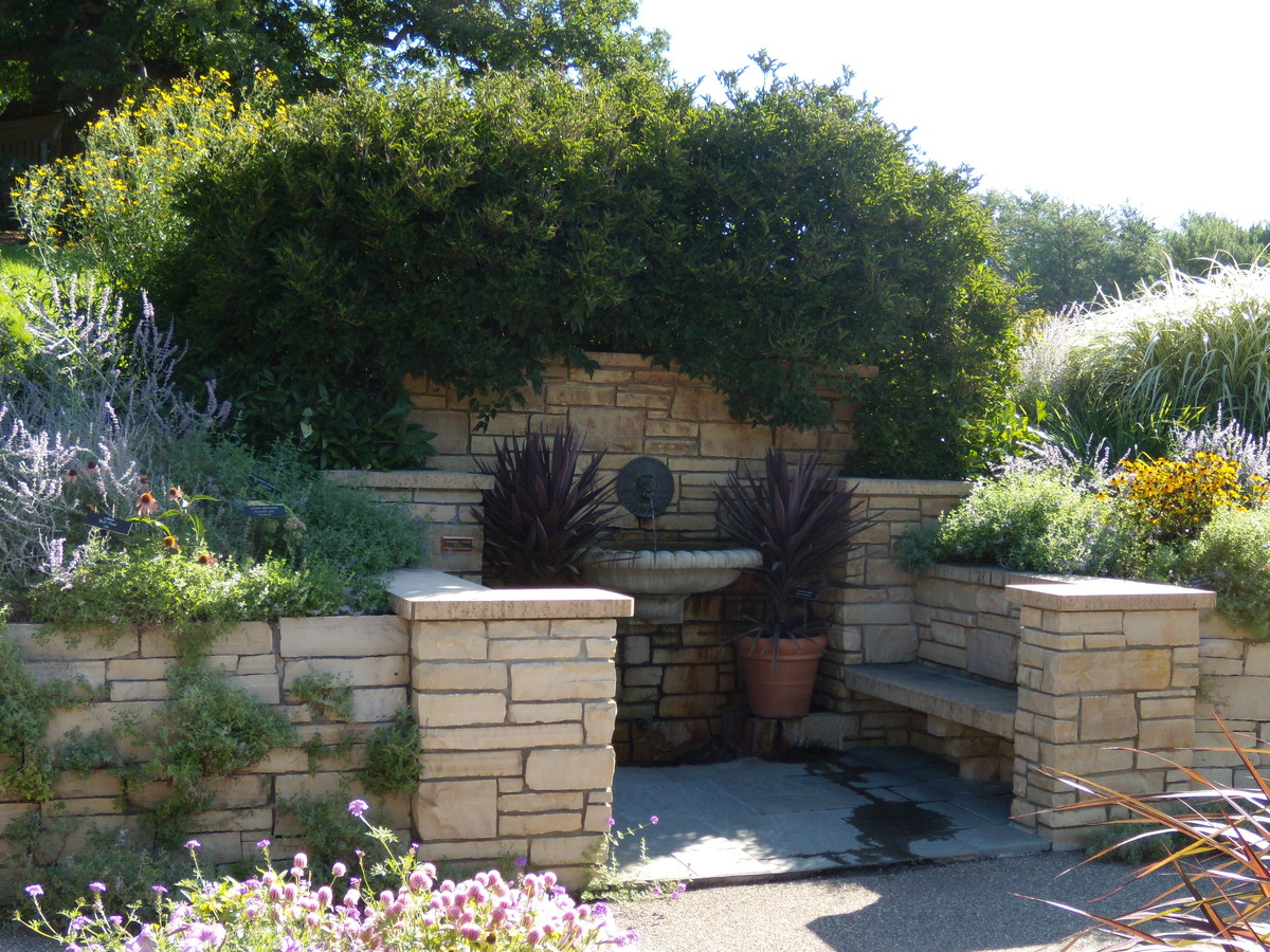 Zoomed out image of the sensory garden fountain