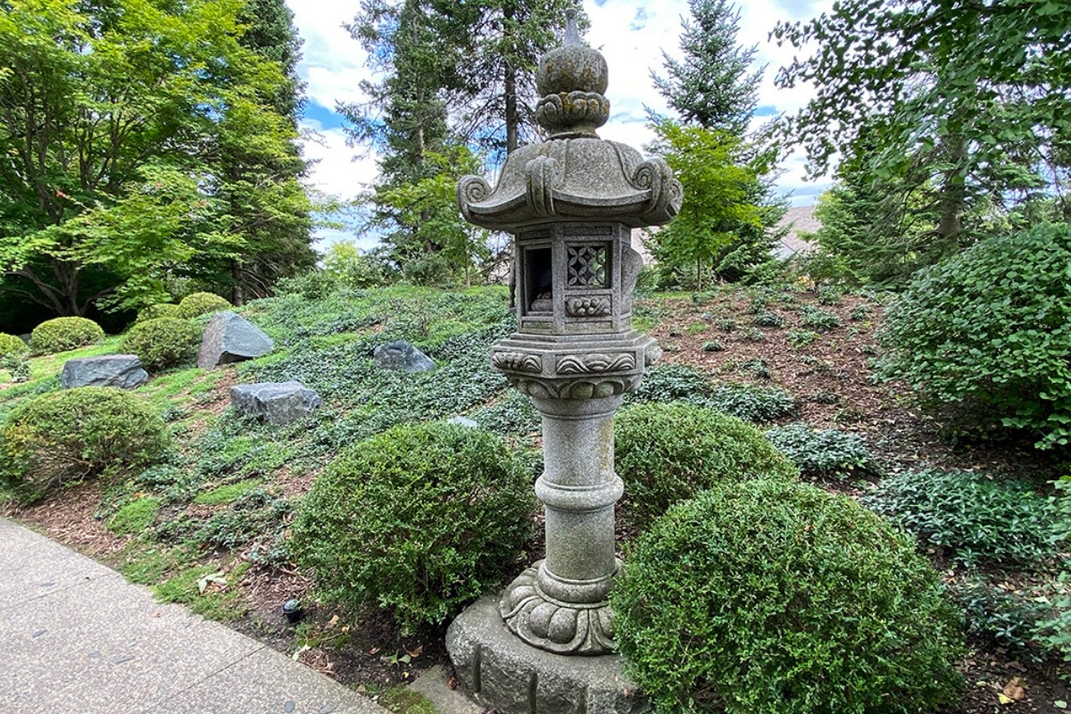 Stone lantern with greenery